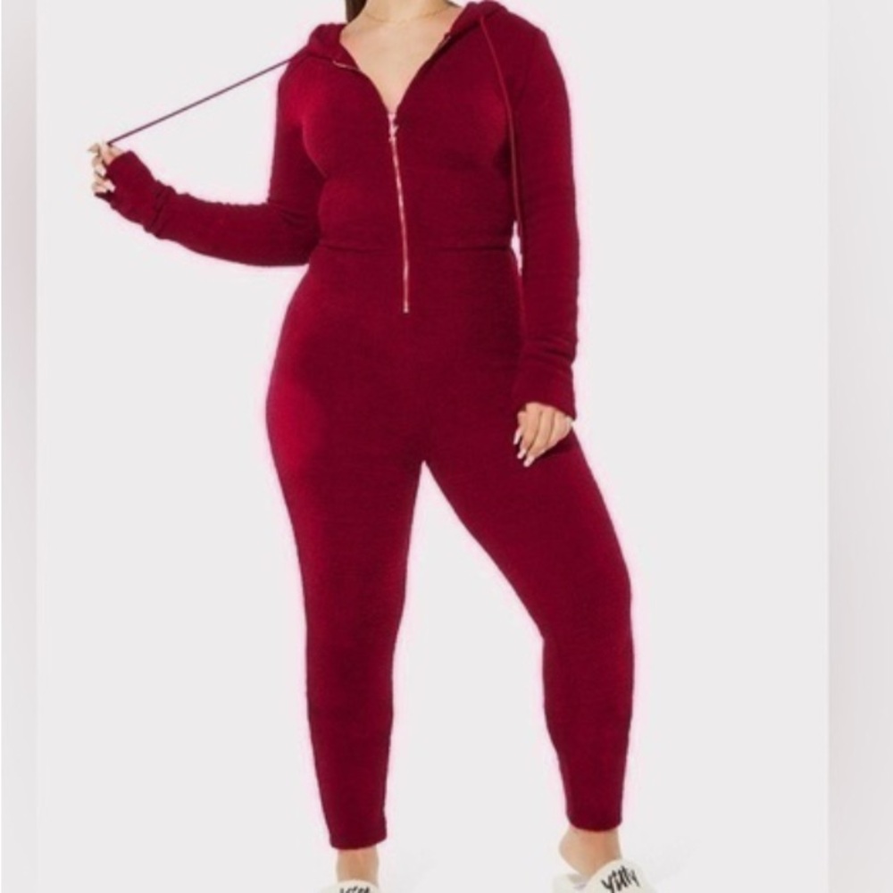 YITTY Deep Red Hooded Jumpsuit
